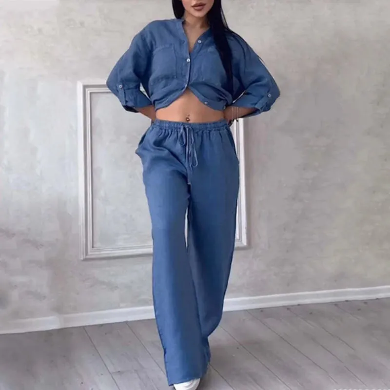 2 Piece Button Up Shirt And Trousers Set