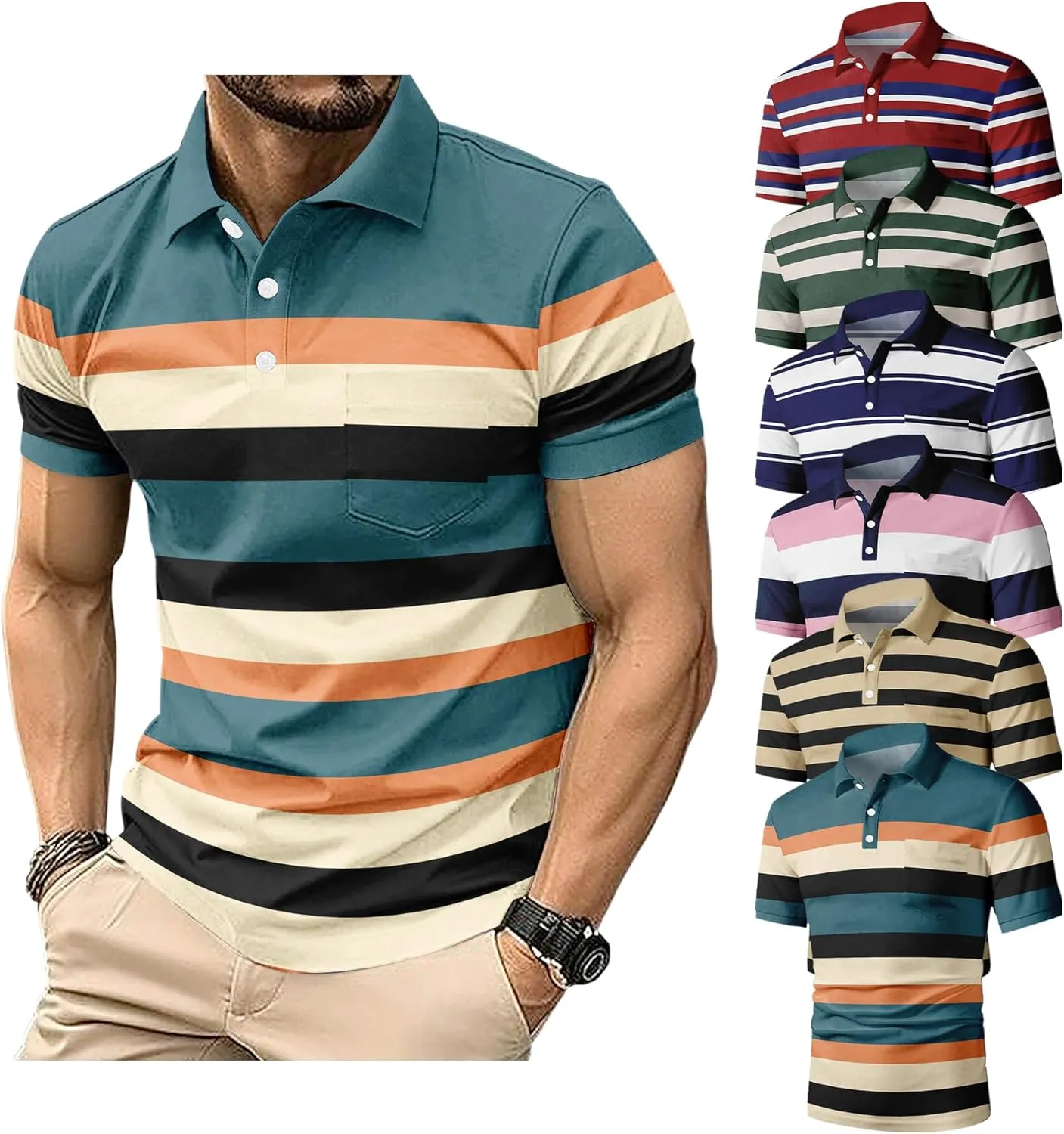 6 Pack Mens Polo Shirt Short Sleeve Sports Golf Tennis T-Shirt Moisture-Wicking Summer Shirts for Work Casual Athletic
