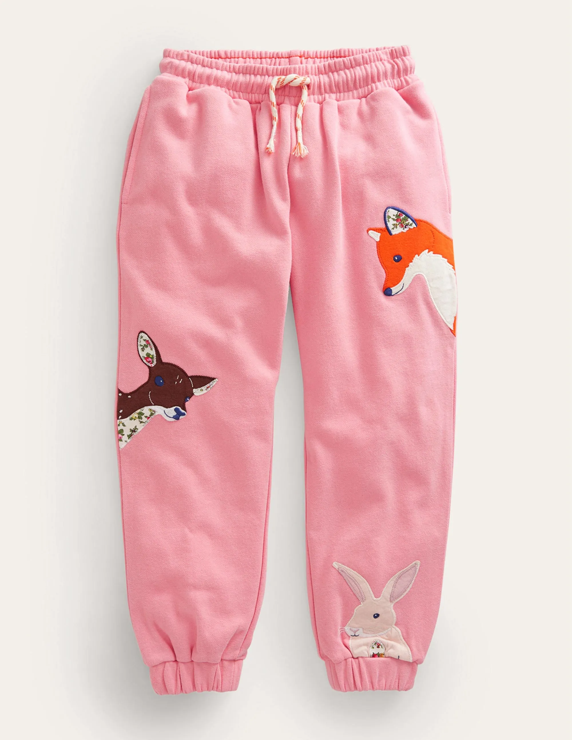 Appliqué Joggers-Almond Pink Animals