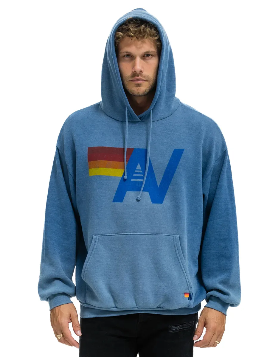 AVIATOR NATION UNISEX VINTAGE LOGO RELAXED PULLOVER HOODIE - FADED WATER