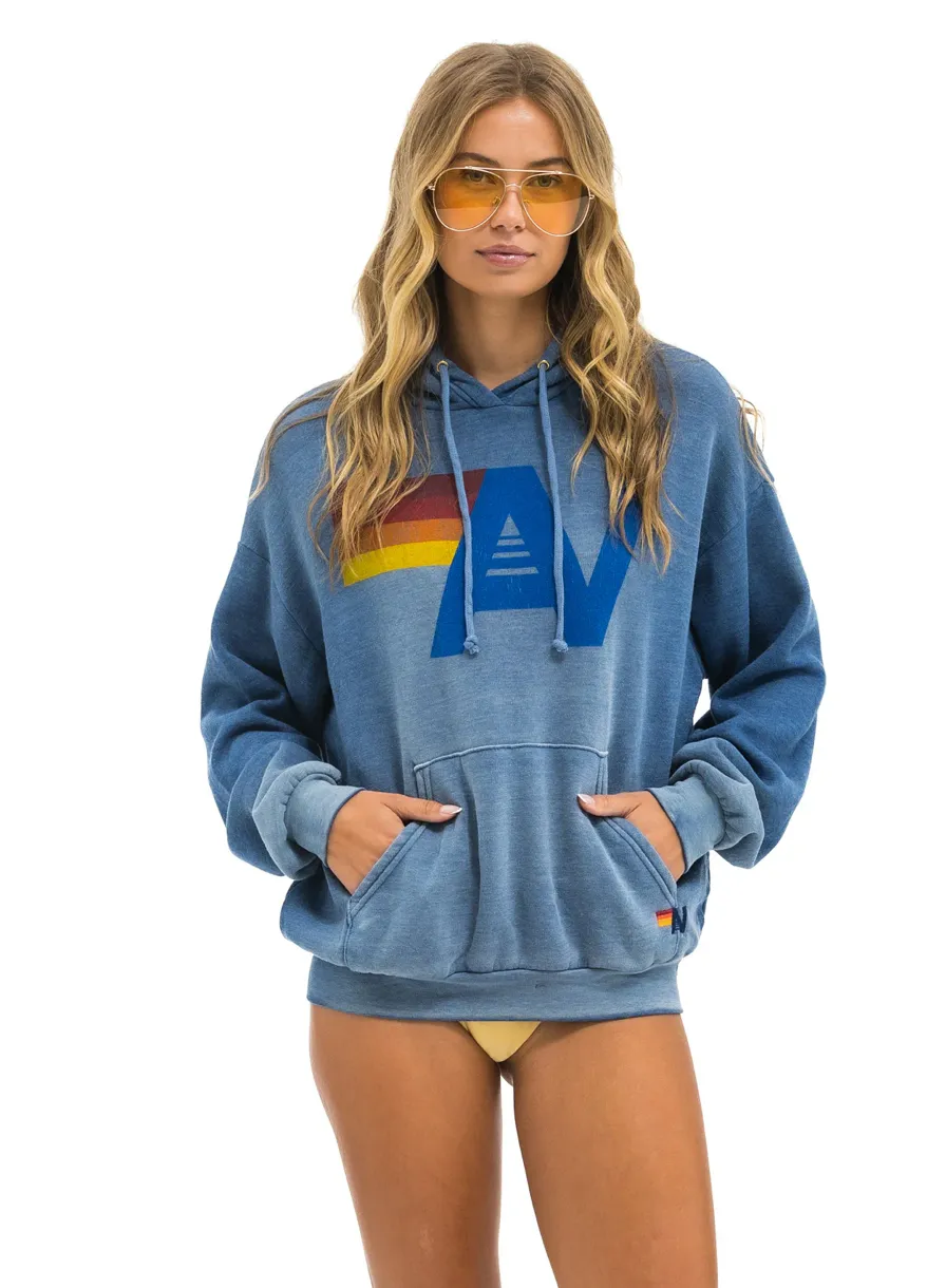 AVIATOR NATION UNISEX VINTAGE LOGO RELAXED PULLOVER HOODIE - FADED WATER