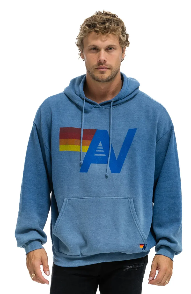 AVIATOR NATION UNISEX VINTAGE LOGO RELAXED PULLOVER HOODIE - FADED WATER