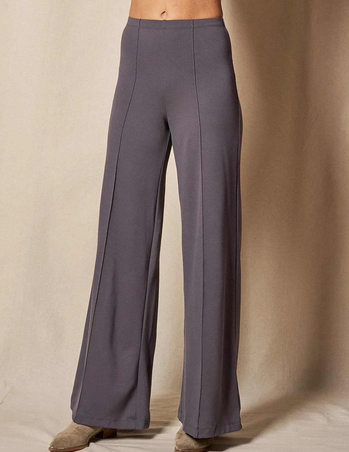 Bamboo Ponte Wide Leg Pants - Grey