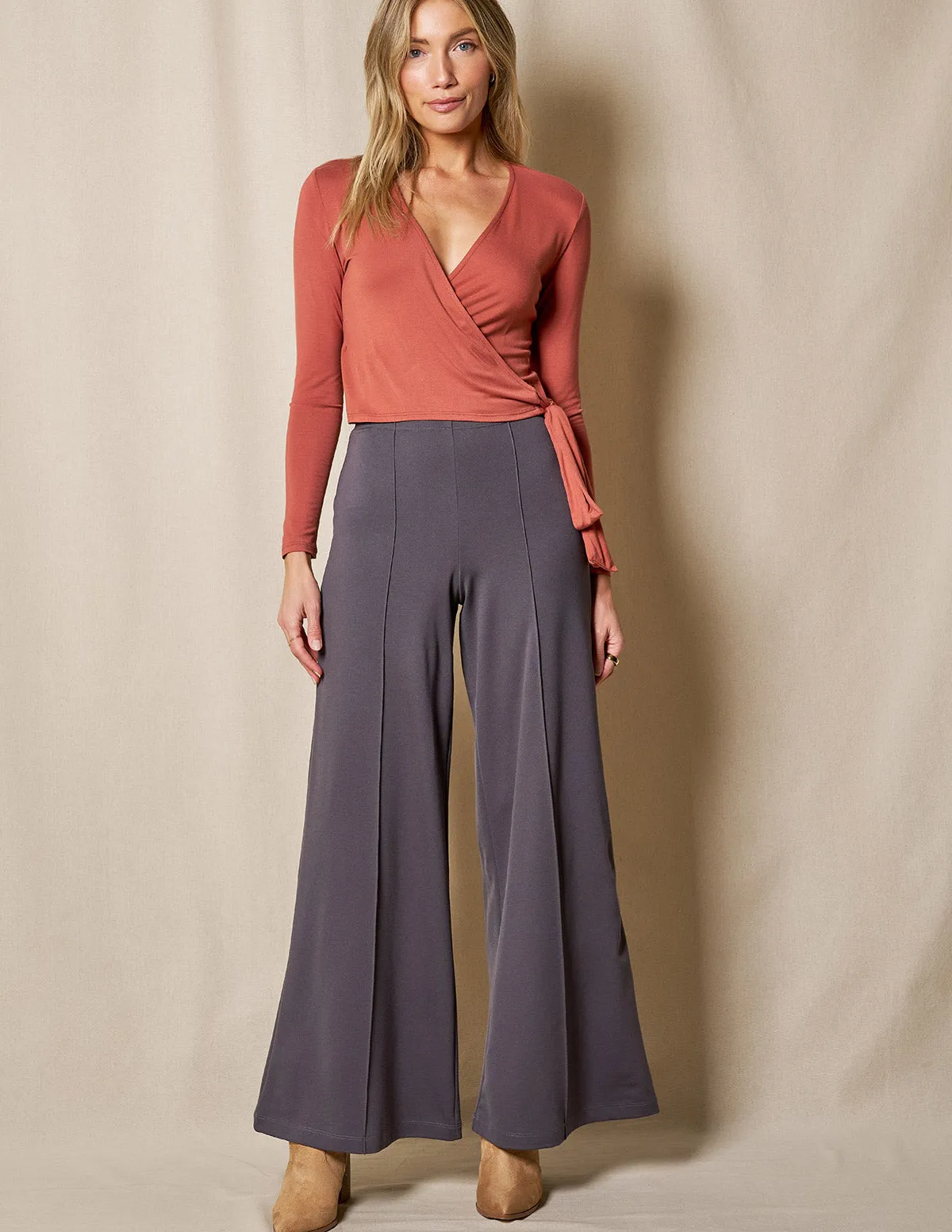Bamboo Ponte Wide Leg Pants - Grey