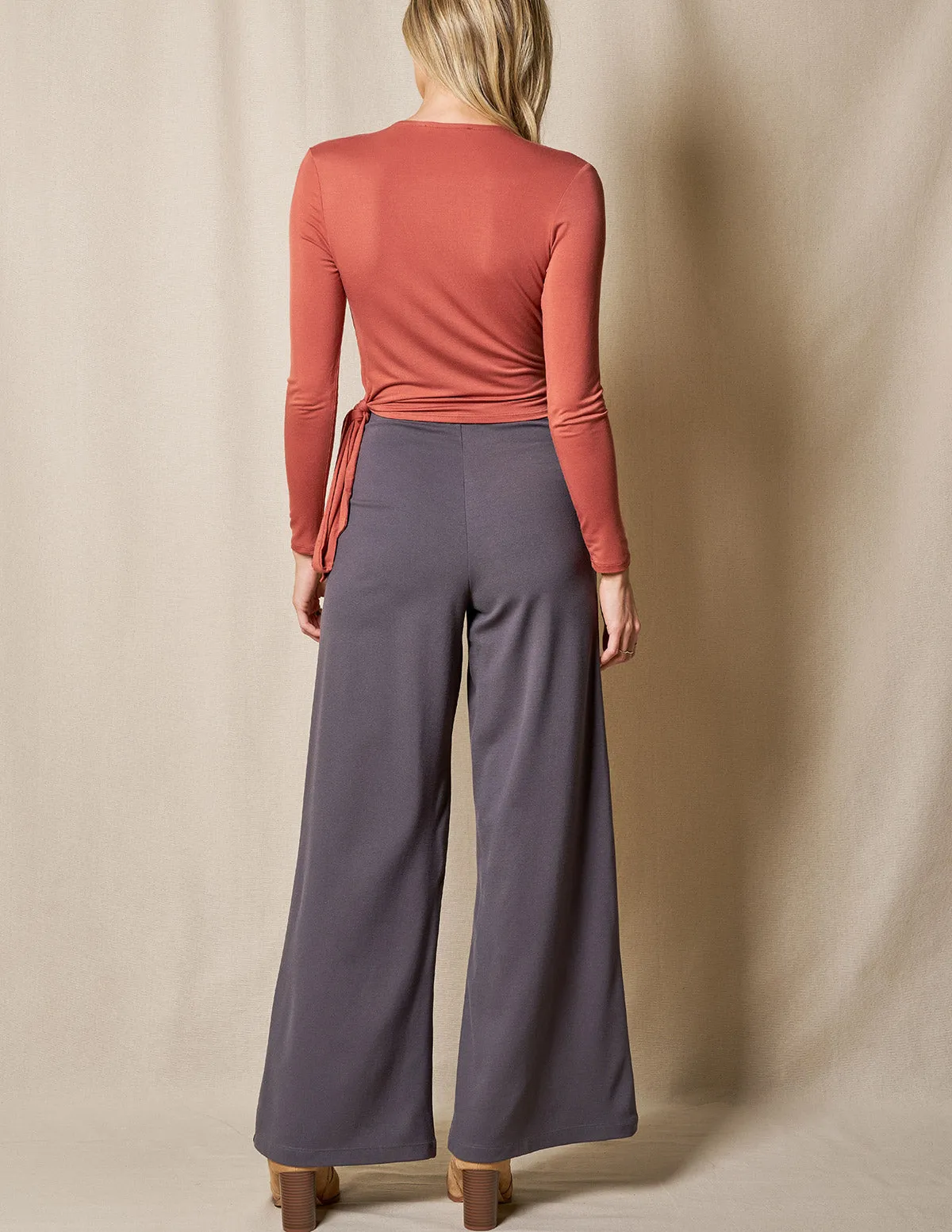 Bamboo Ponte Wide Leg Pants - Grey