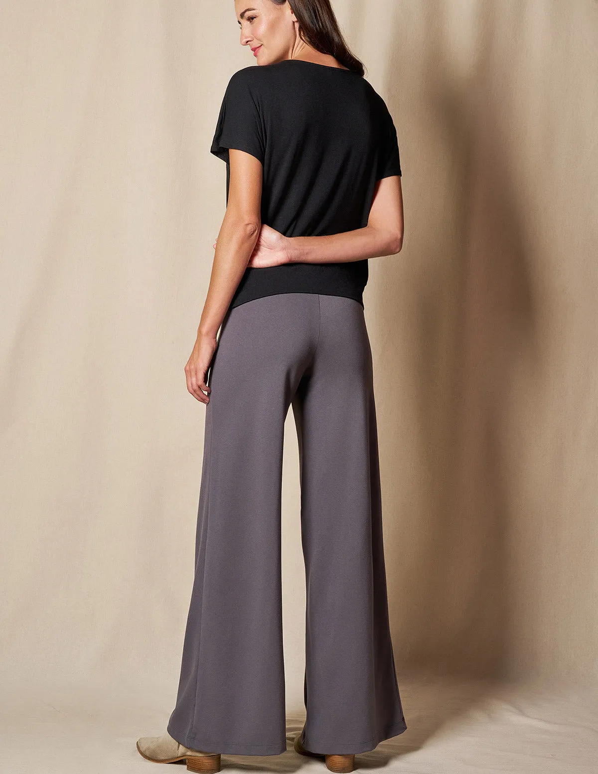 Bamboo Ponte Wide Leg Pants - Grey