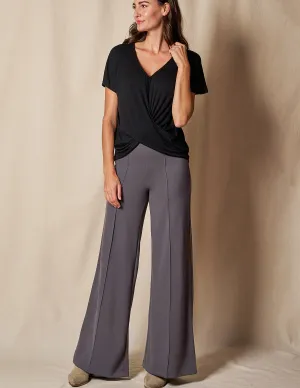 Bamboo Ponte Wide Leg Pants - Grey
