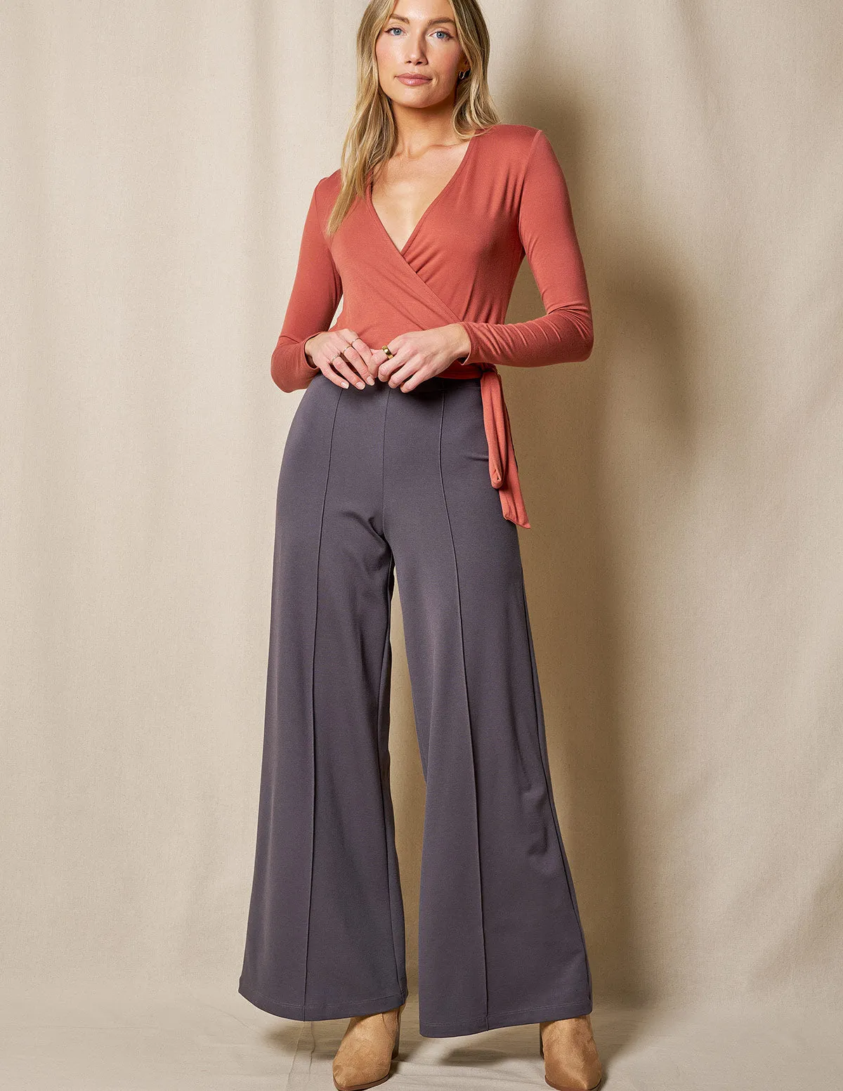 Bamboo Ponte Wide Leg Pants - Grey