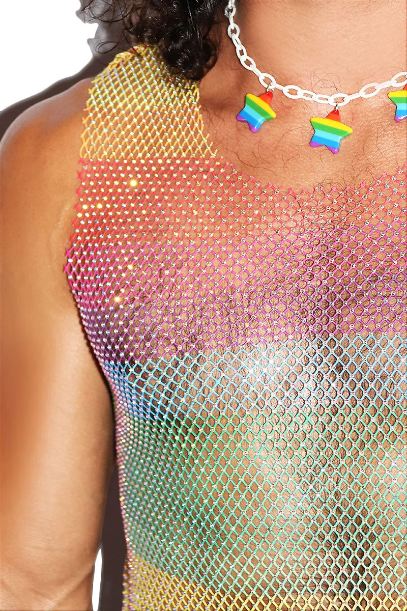 Bling Rainbow Stripe Mesh Racerback Tank- Multi
