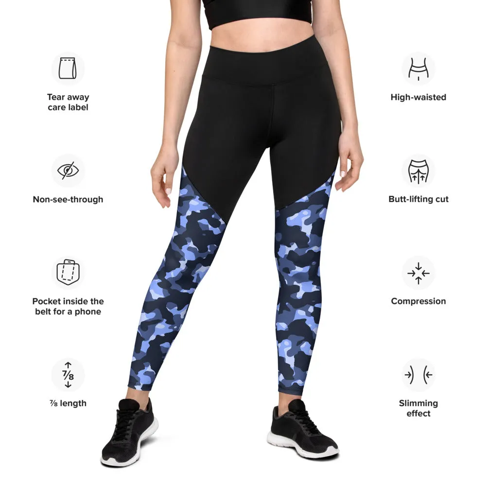 Blue Camo Training Sports Leggings