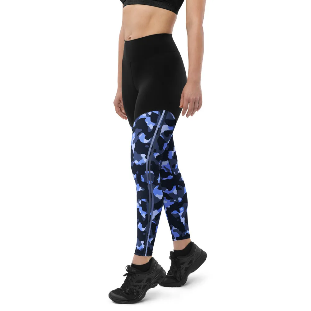 Blue Camo Training Sports Leggings