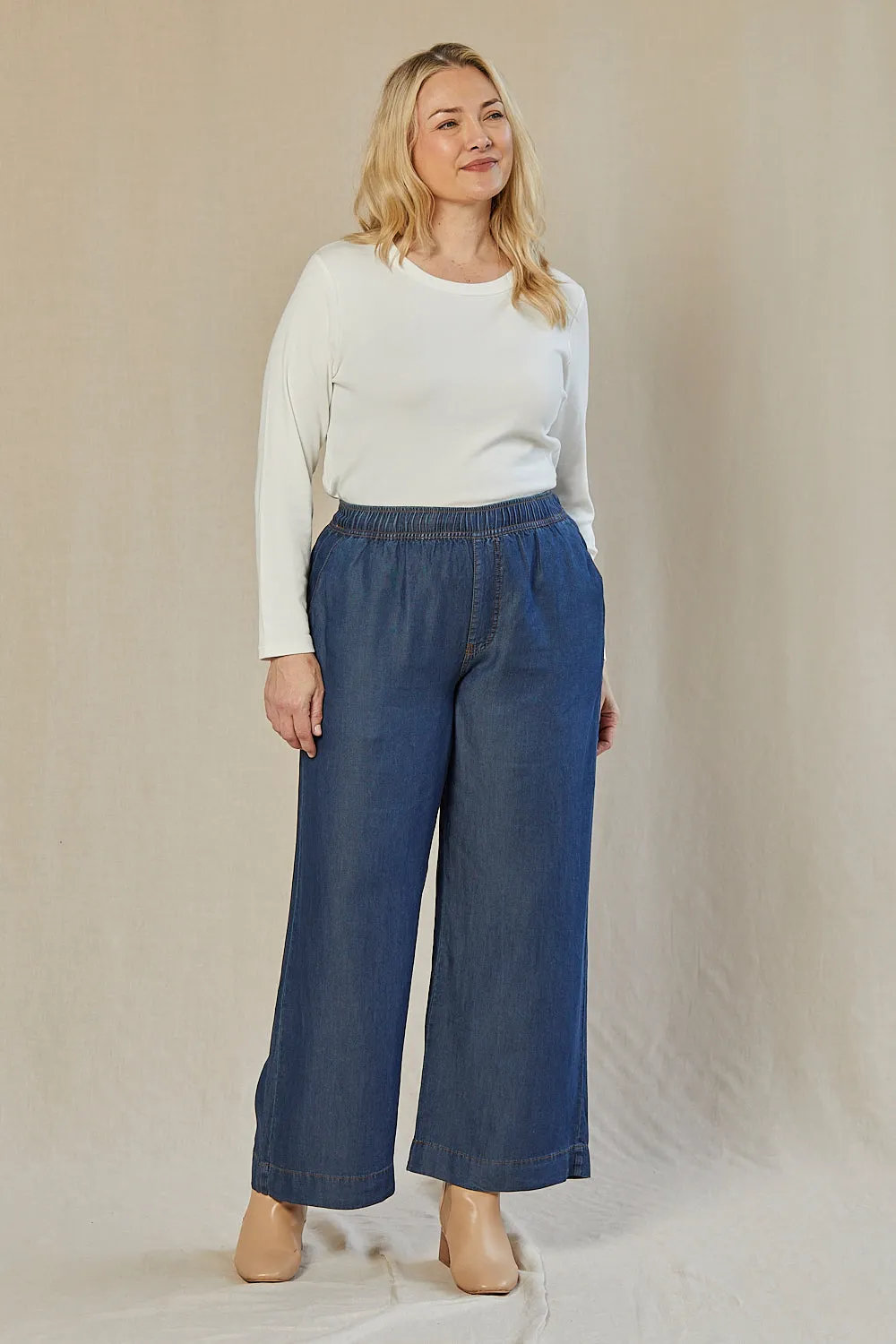 Breezy Regular Length Relaxed Tencel Pant in Mid Wash