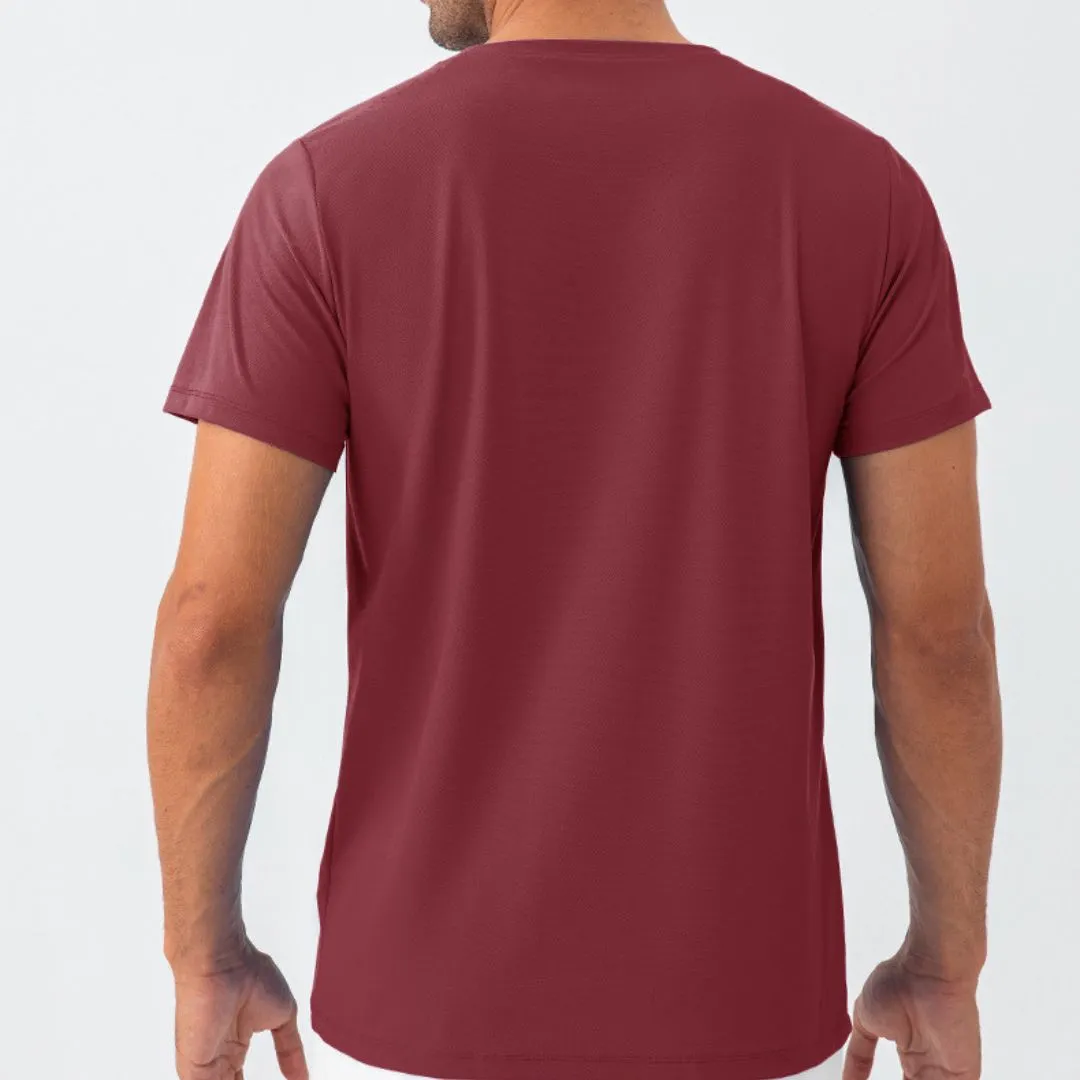 Burgundy blue quick dry material short sleeve t-shirts for men
