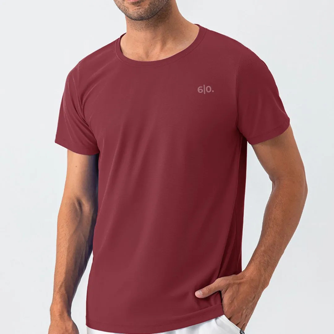 Burgundy blue quick dry material short sleeve t-shirts for men