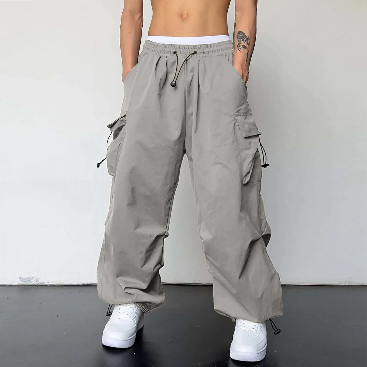 Cargo Pant for Men Cotton Casual Joggers Elastic Waist Cargo Combat Work Pant with Multiple Pockets