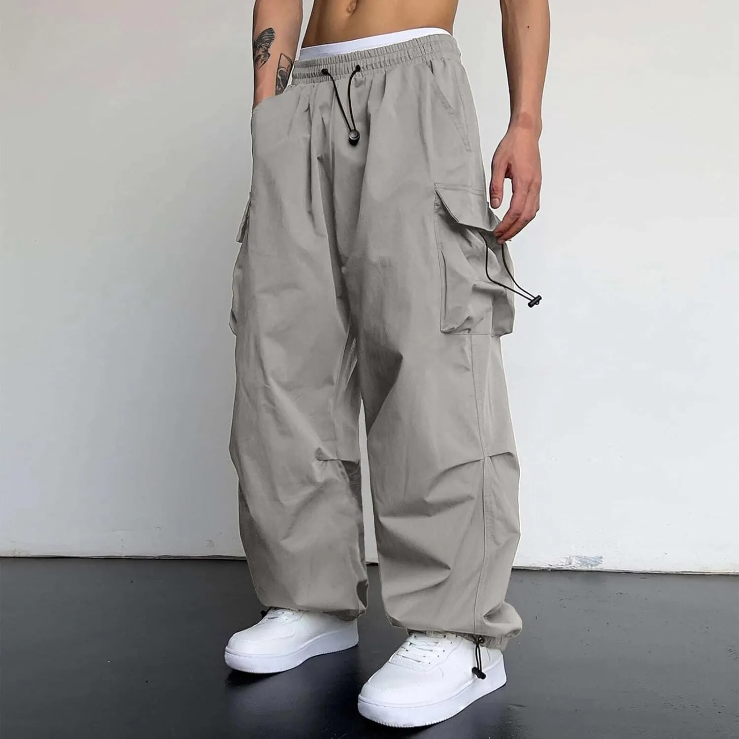 Cargo Pant for Men Cotton Casual Joggers Elastic Waist Cargo Combat Work Pant with Multiple Pockets