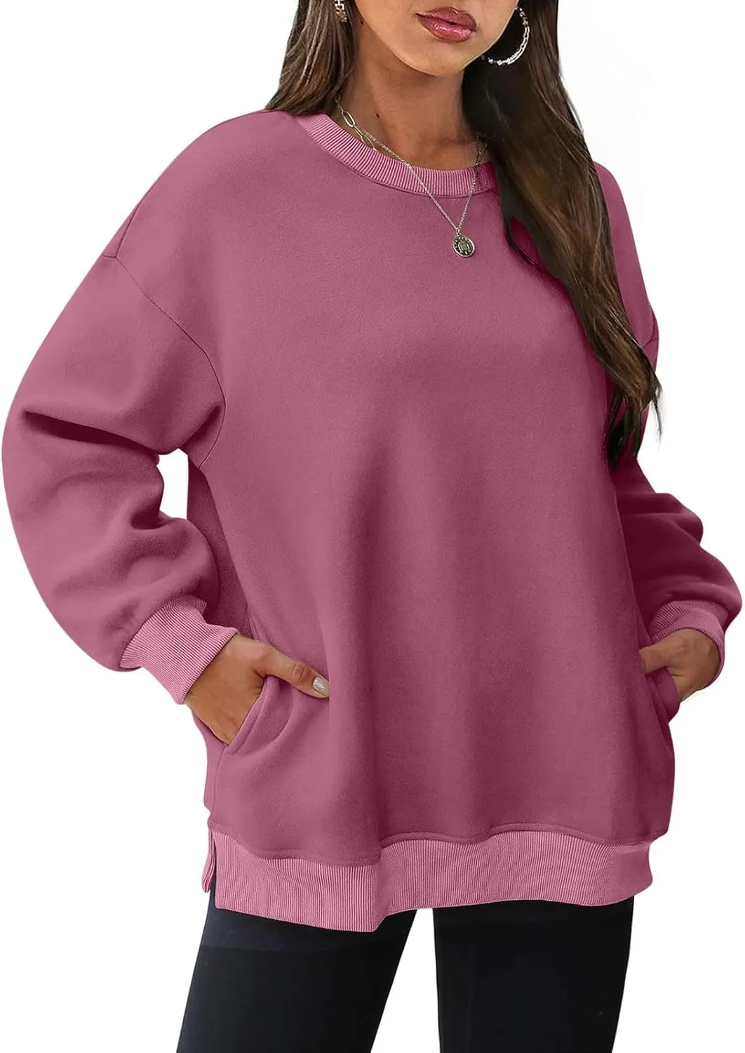 Ceboyel Women No Hood Sweatshirts Trendy Crewneck Pullover Oversized Sweatshirt Long Sleeve Tops Casual Outfits Clothes