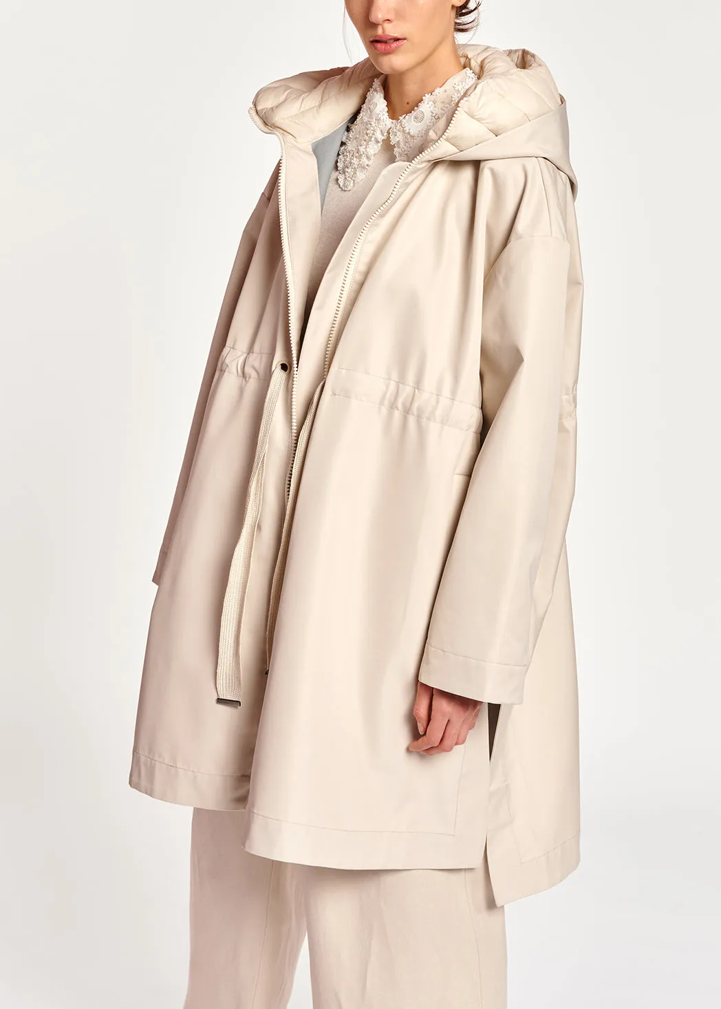 Cream oversized hooded raincoat