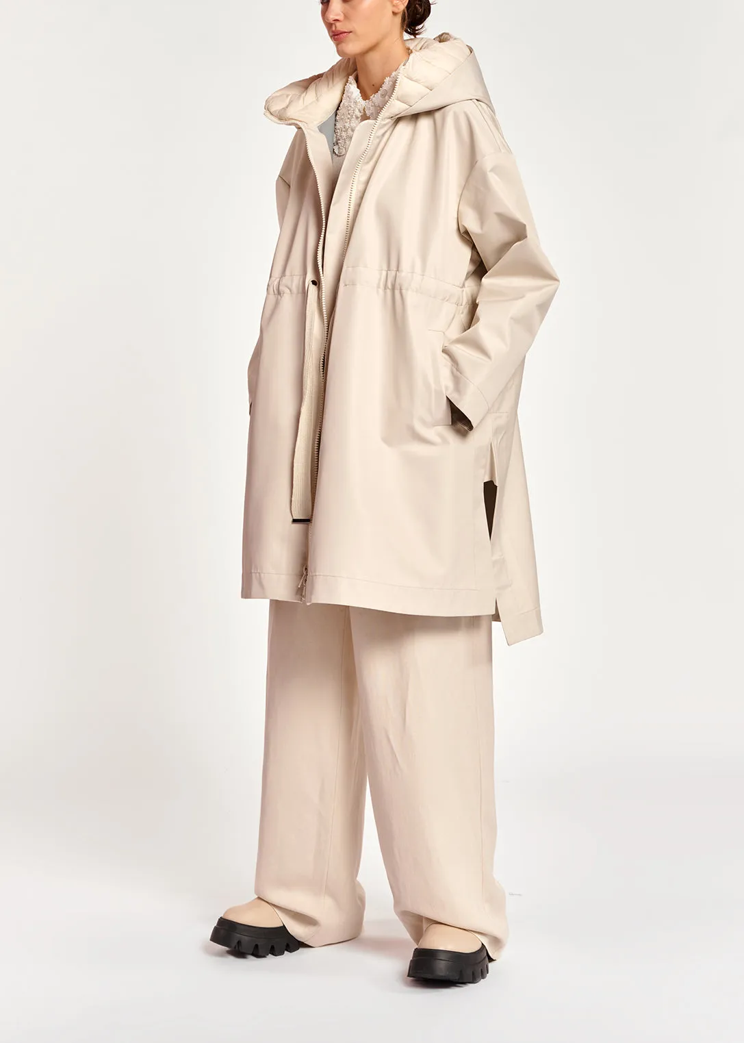 Cream oversized hooded raincoat