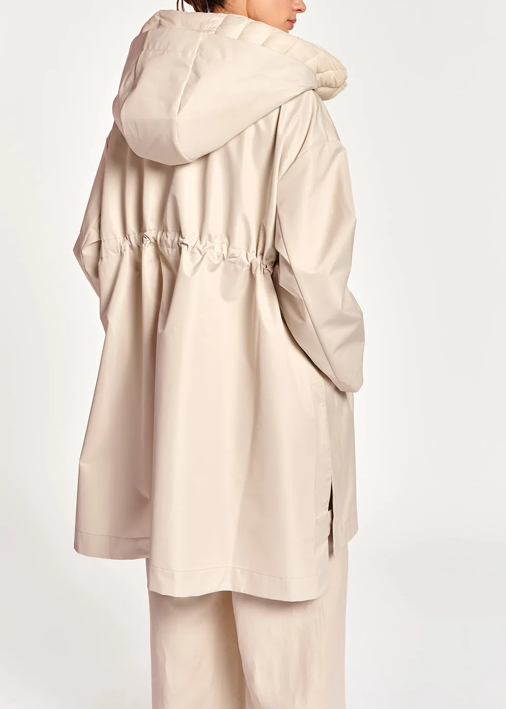 Cream oversized hooded raincoat
