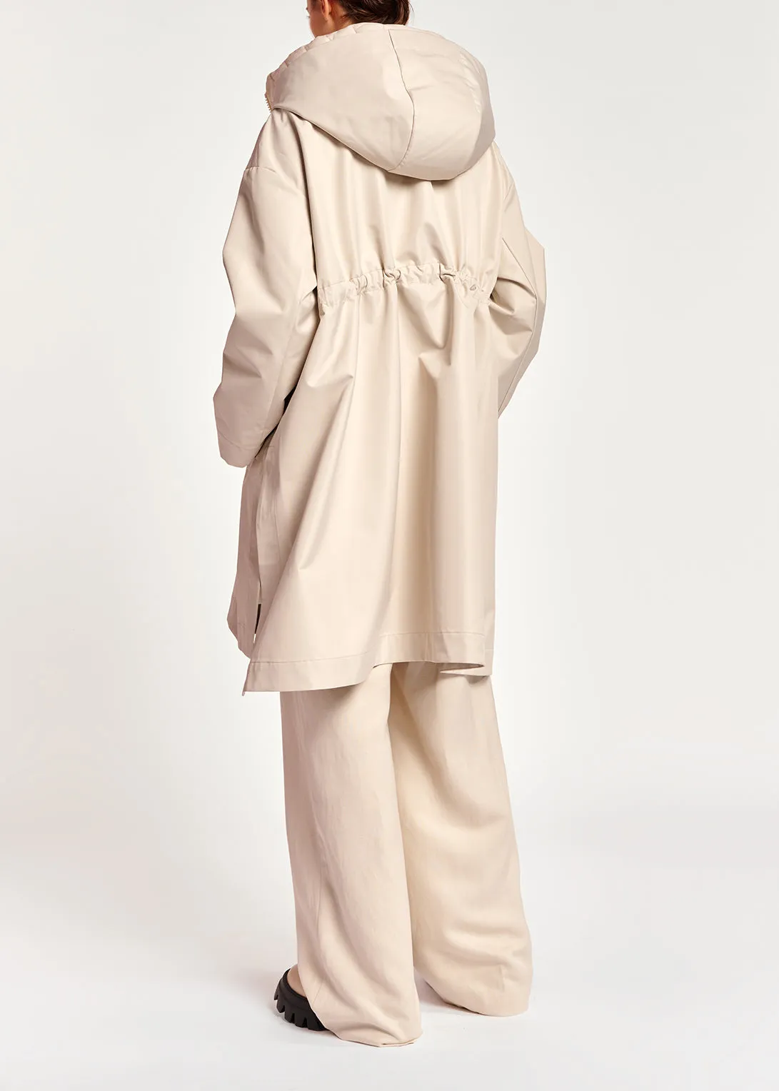 Cream oversized hooded raincoat