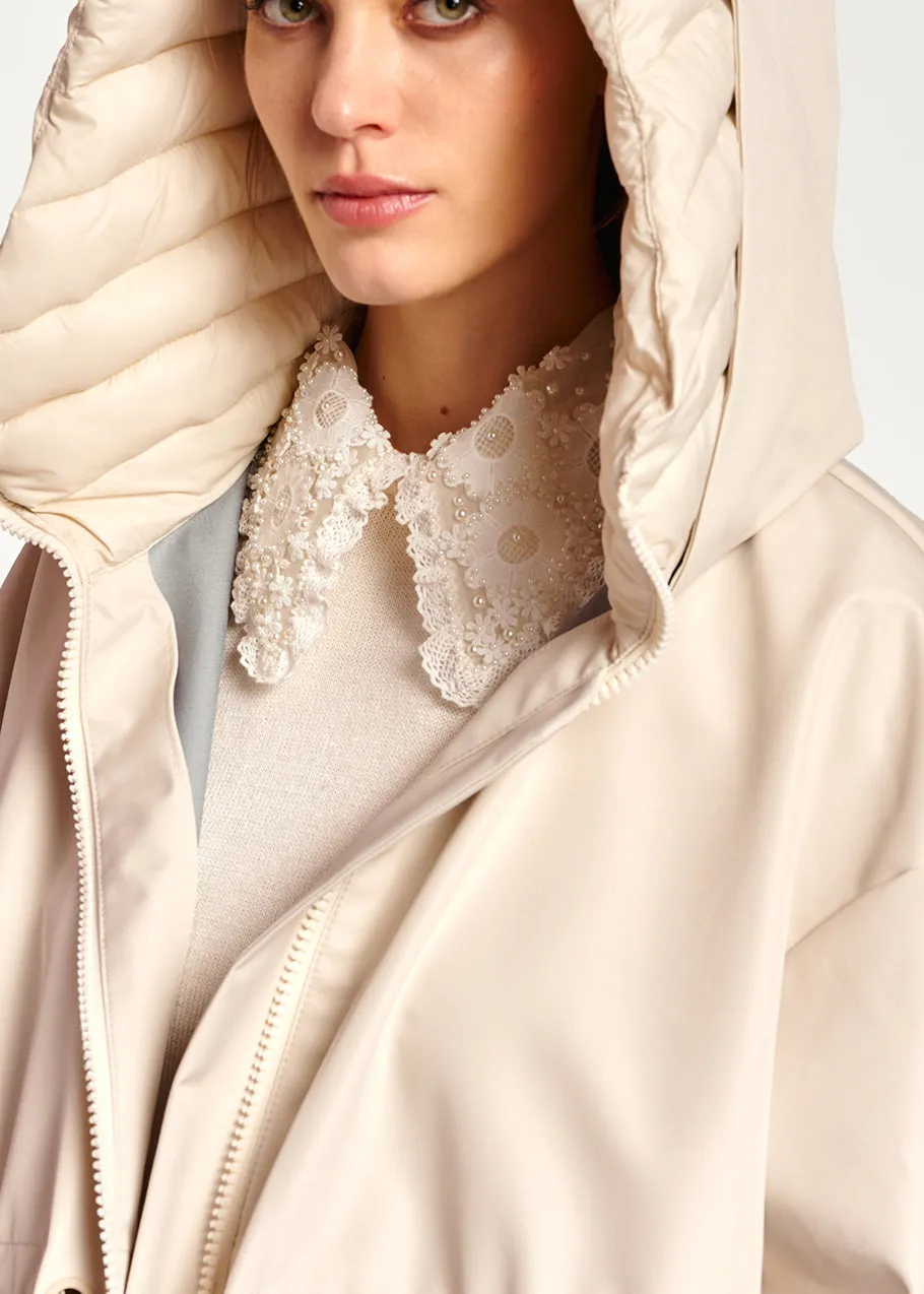 Cream oversized hooded raincoat