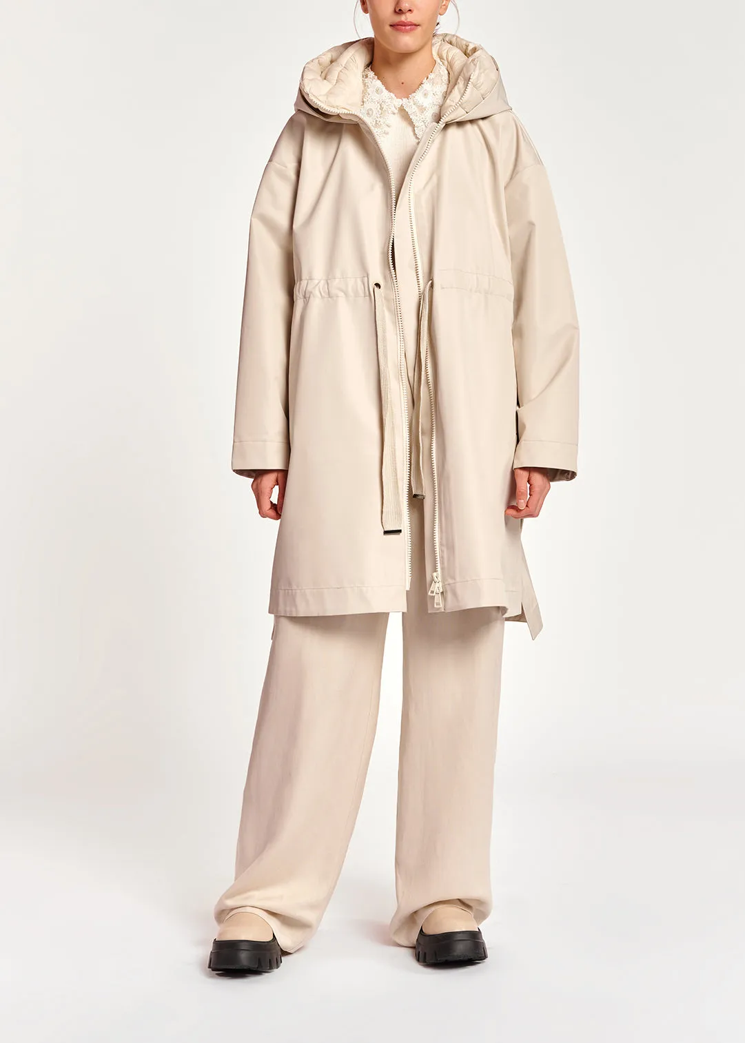 Cream oversized hooded raincoat