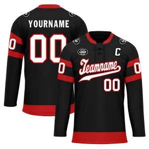 Custom Black Red Personalized Hockey Jersey HCKJ01-D0a70b0