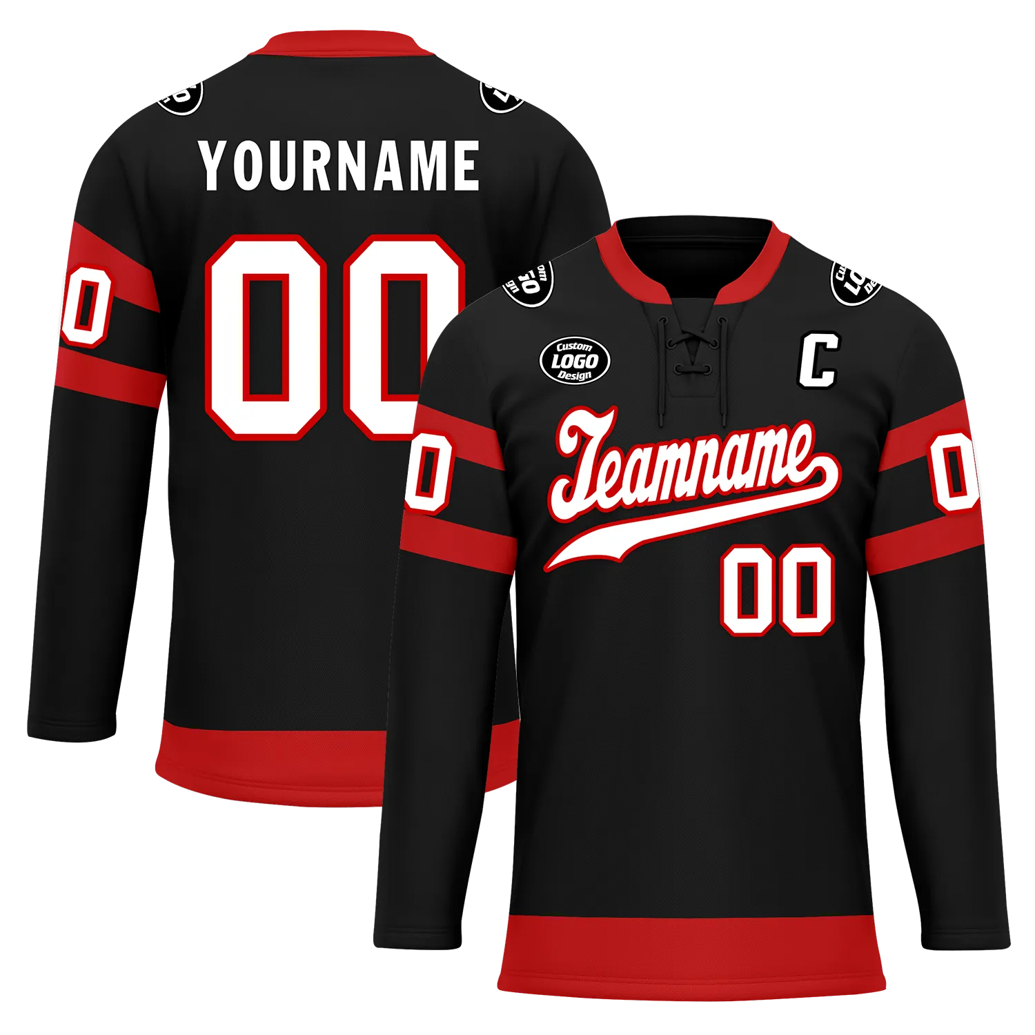 Custom Black Red Personalized Hockey Jersey HCKJ01-D0a70b0
