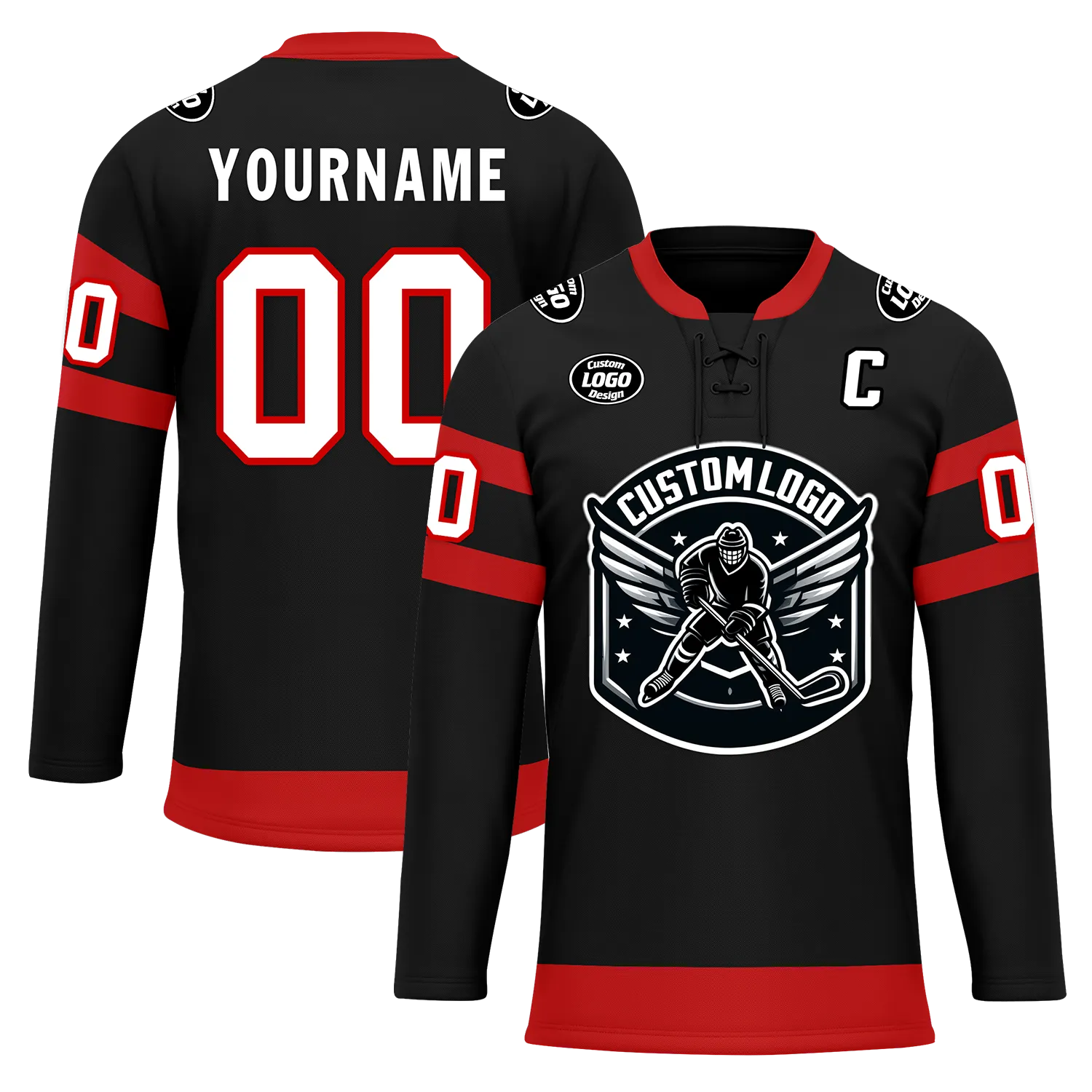 Custom Black Red Personalized Hockey Jersey HCKJ01-D0a70b0