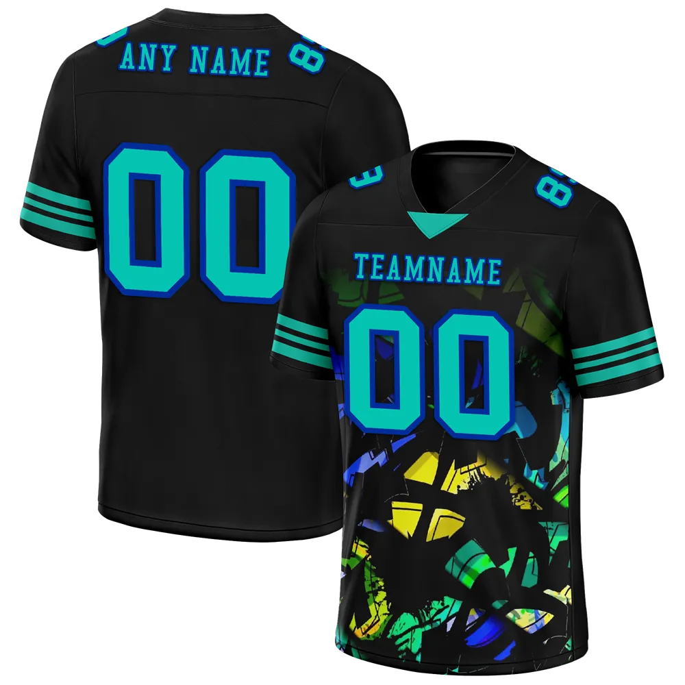 Custom Black Tie Dye Aqua Personalized Authentic Football Jersey FBJ02-bc0fa7f