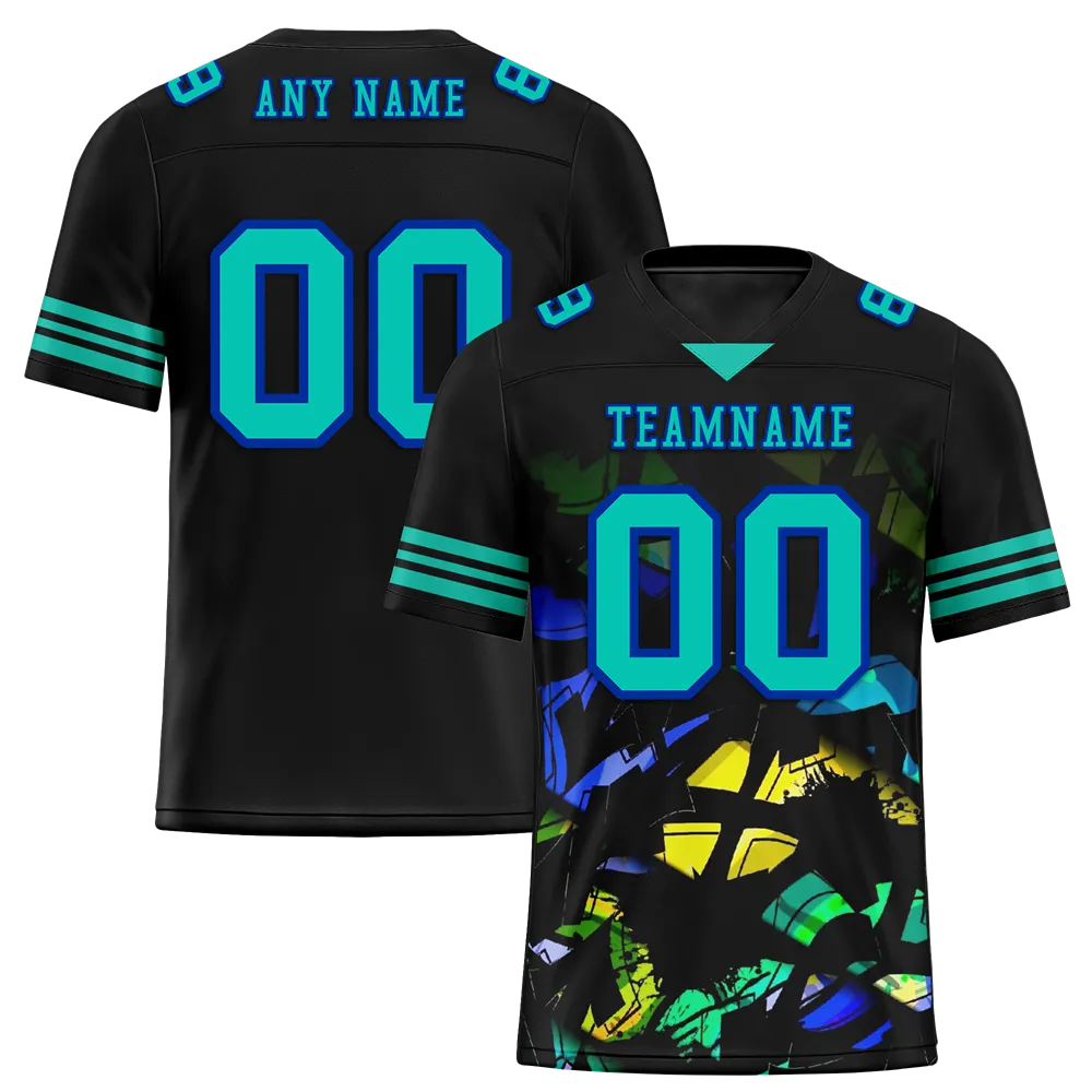 Custom Black Tie Dye Aqua Personalized Authentic Football Jersey FBJ02-bc0fa7f