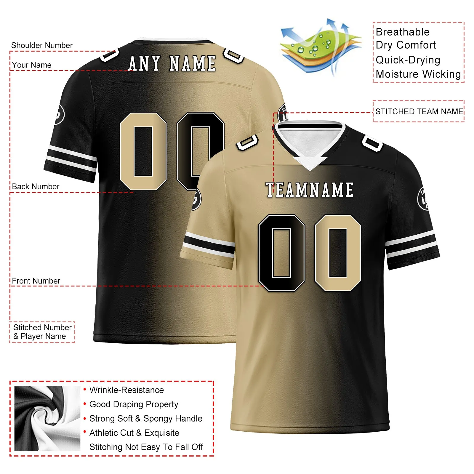 Custom Black Yellow Louisiana Personalized Authentic Football Jersey FBJ02-D028017-10