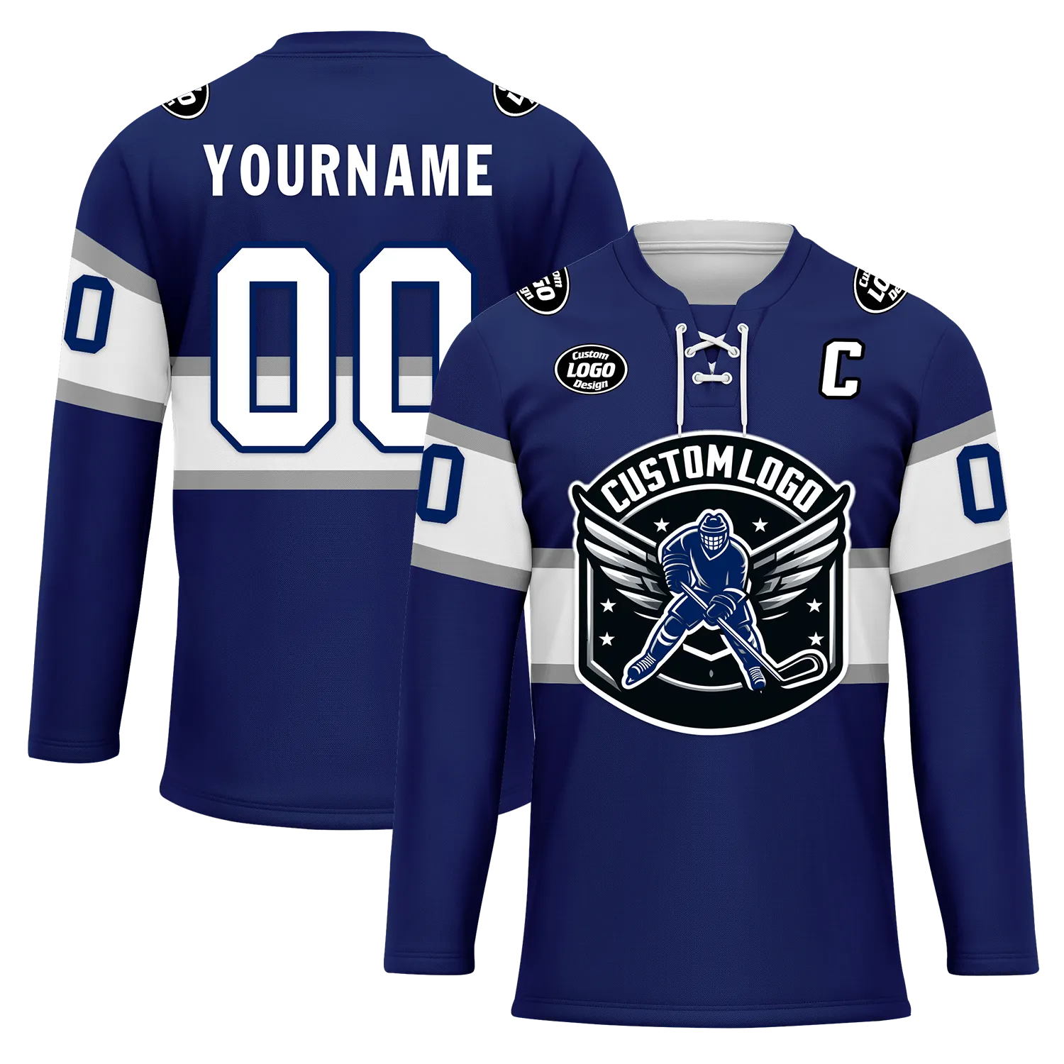 Custom Blue White Personalized Hockey Jersey HCKJ01-D0a70bd