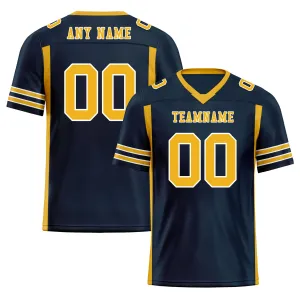Custom Navy Blue Yellow Striped Sleeves Personalized Authentic Football Jersey FBJ02-D06078