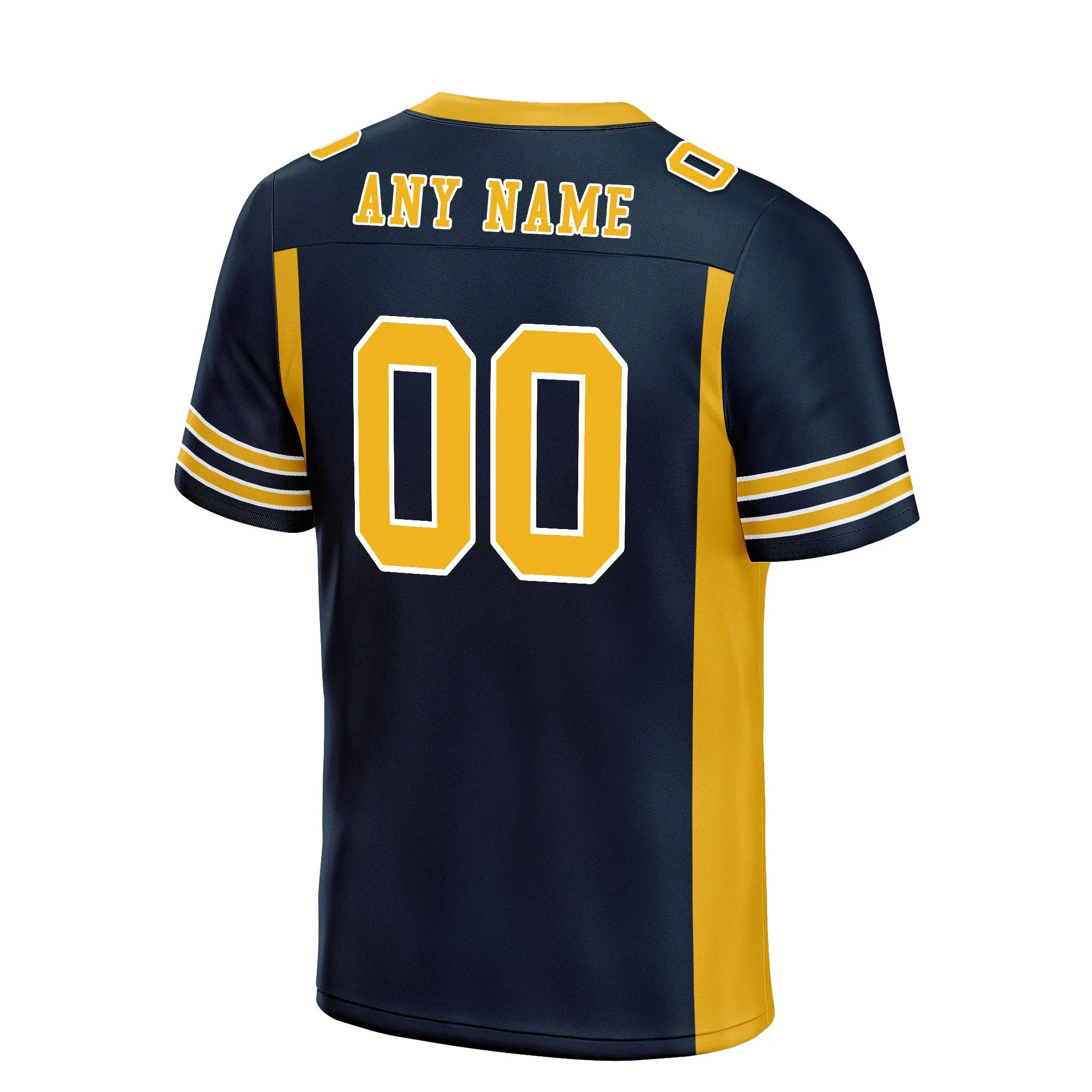 Custom Navy Blue Yellow Striped Sleeves Personalized Authentic Football Jersey FBJ02-D06078