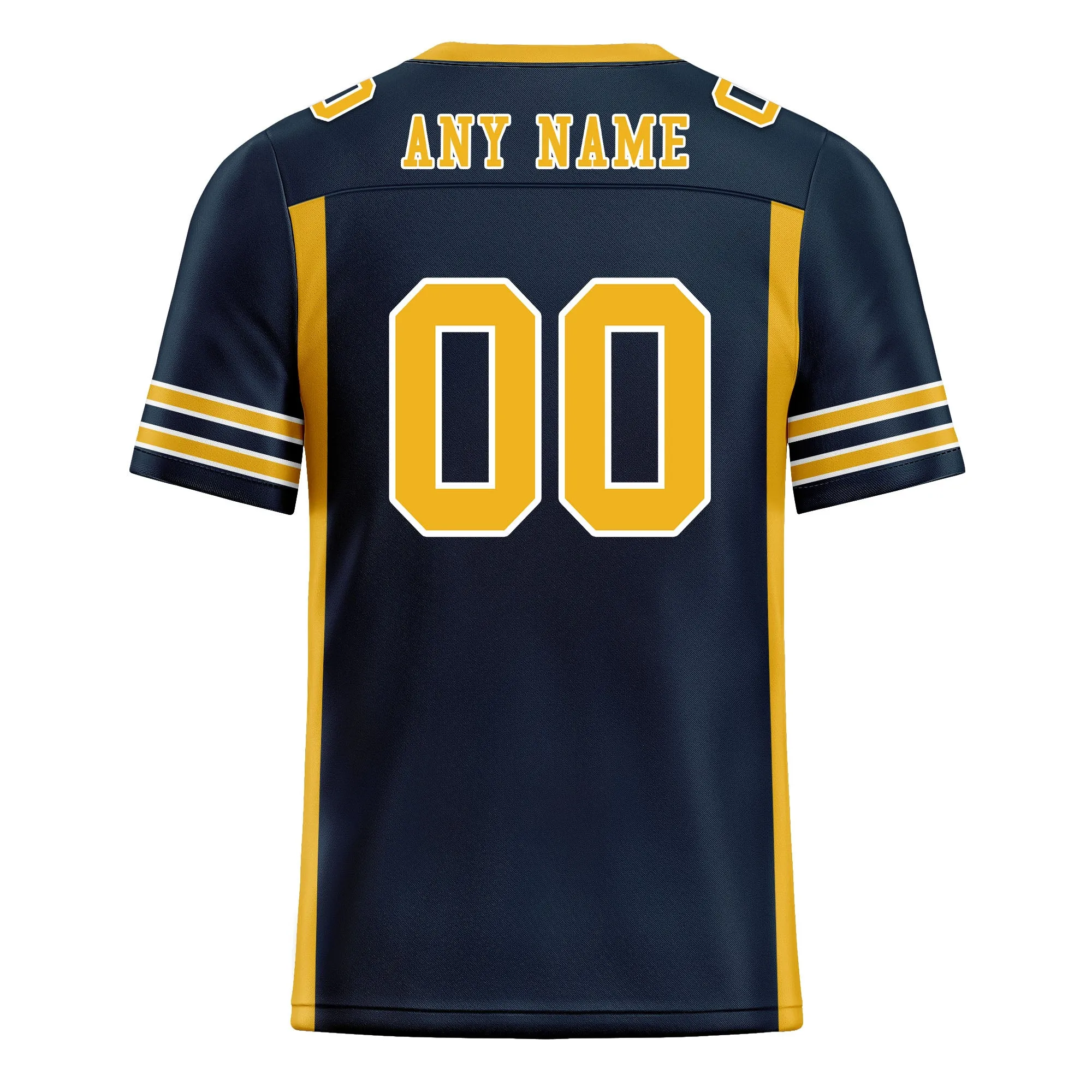 Custom Navy Blue Yellow Striped Sleeves Personalized Authentic Football Jersey FBJ02-D06078