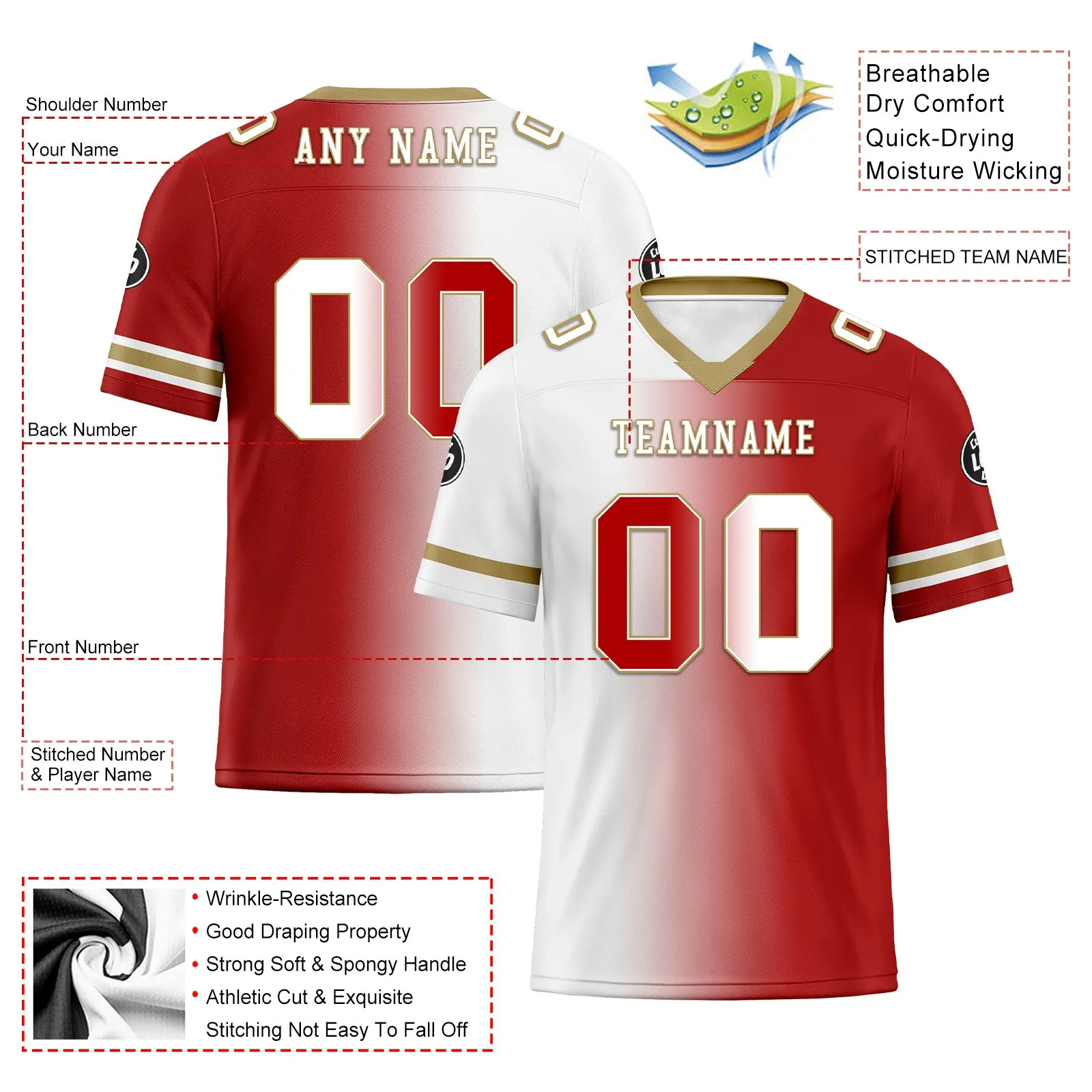 Custom White Red California Personalized Authentic Football Jersey FBJ02-D028017-13
