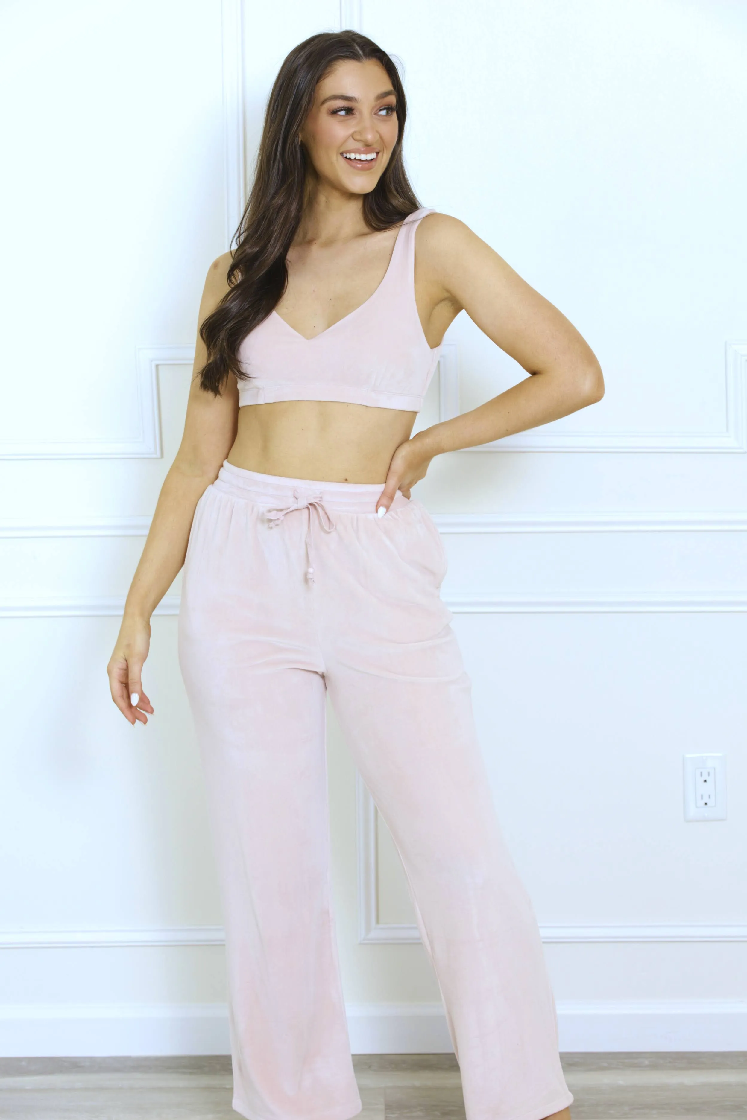 Do Not Disturb Velour Sweatpants - Blush