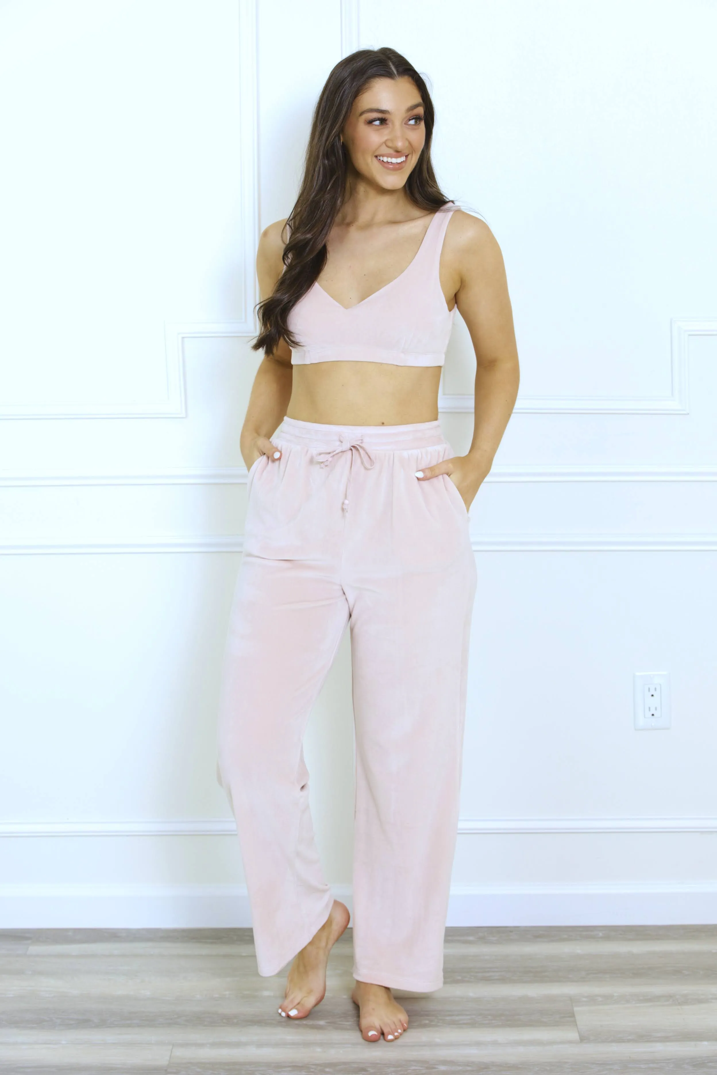 Do Not Disturb Velour Sweatpants - Blush