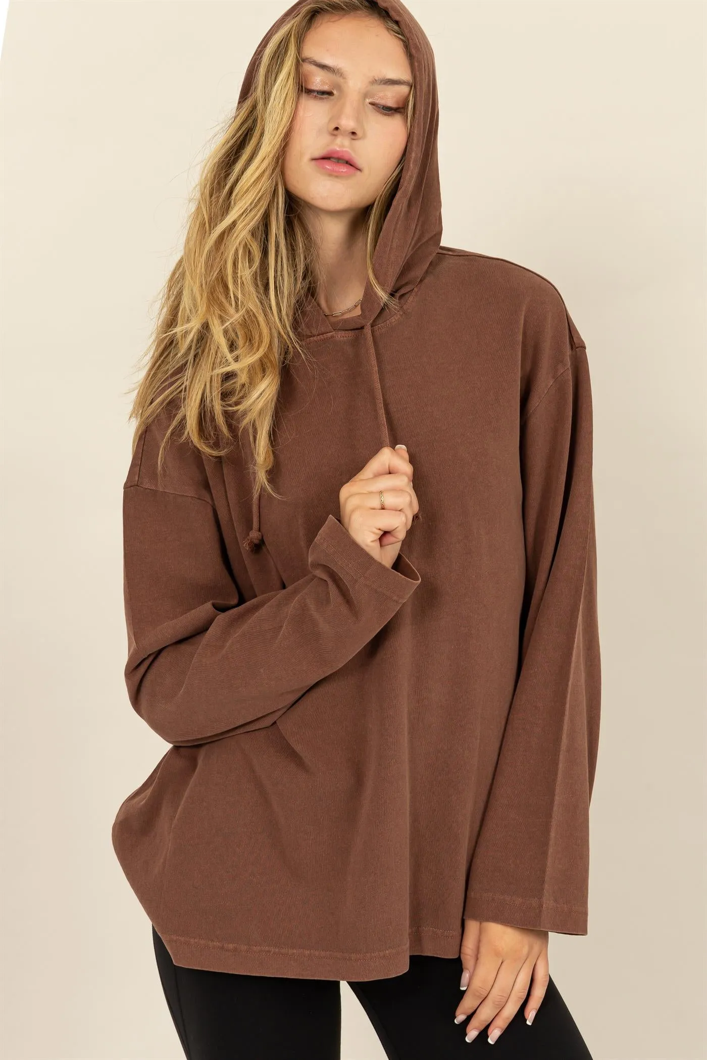 DZ24E495-OVERSIZED HOODED LONG-SLEEVE TOP