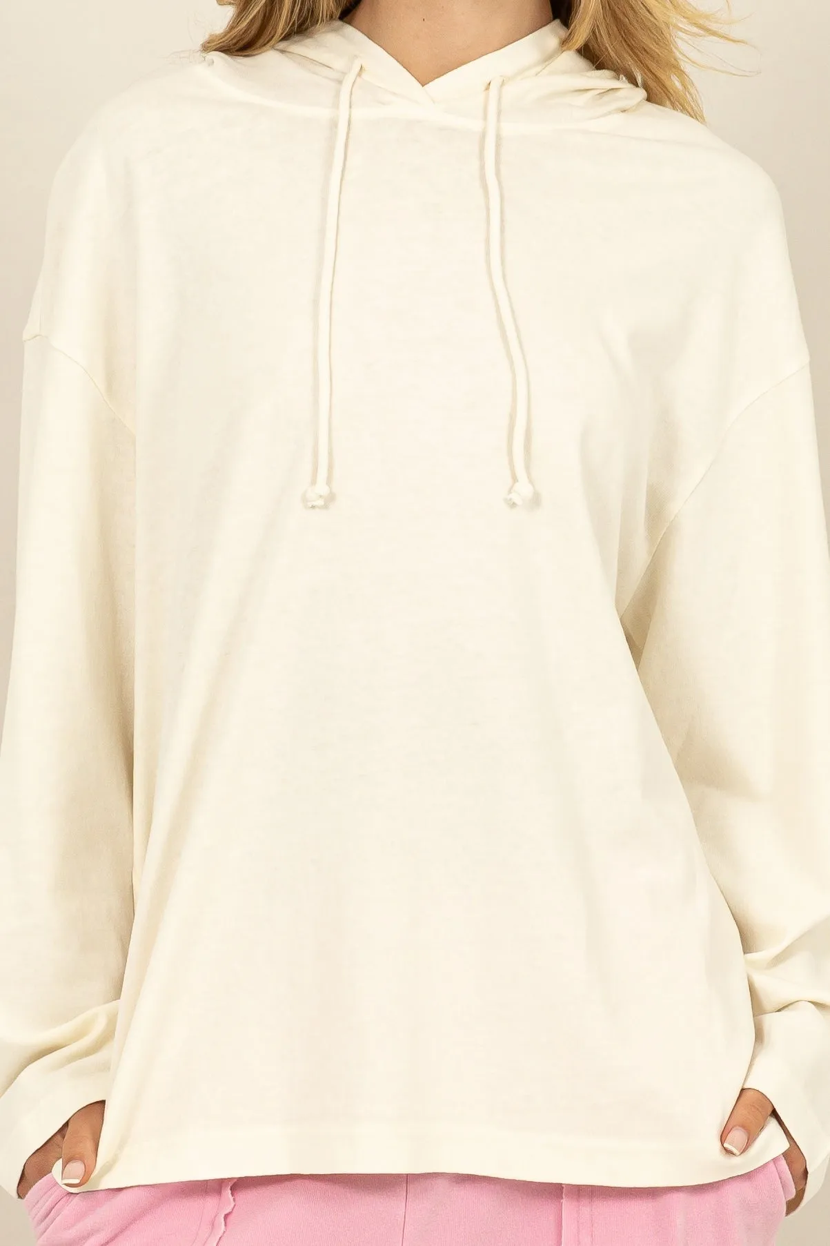 DZ24E495-OVERSIZED HOODED LONG-SLEEVE TOP