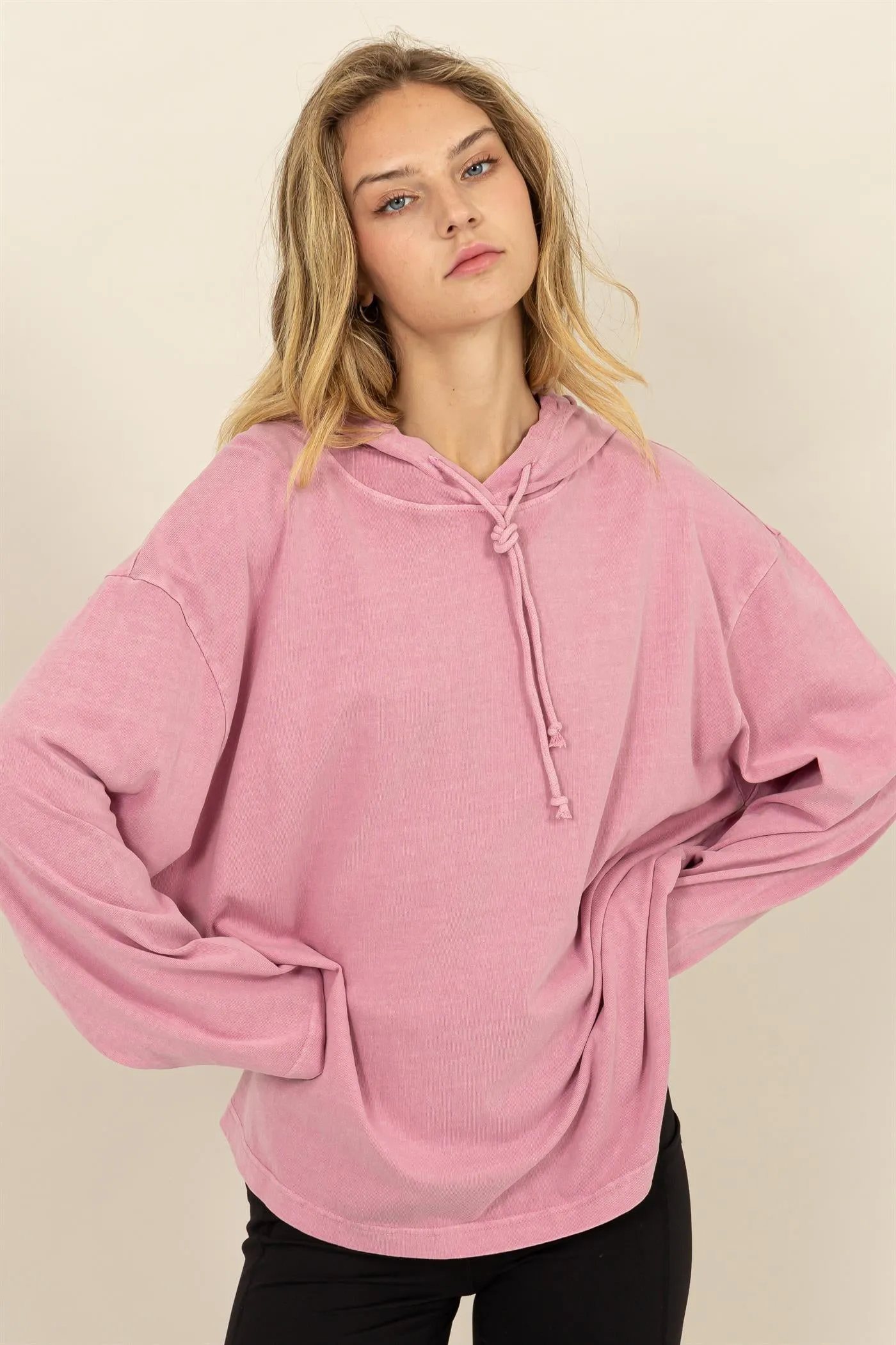 DZ24E495-OVERSIZED HOODED LONG-SLEEVE TOP