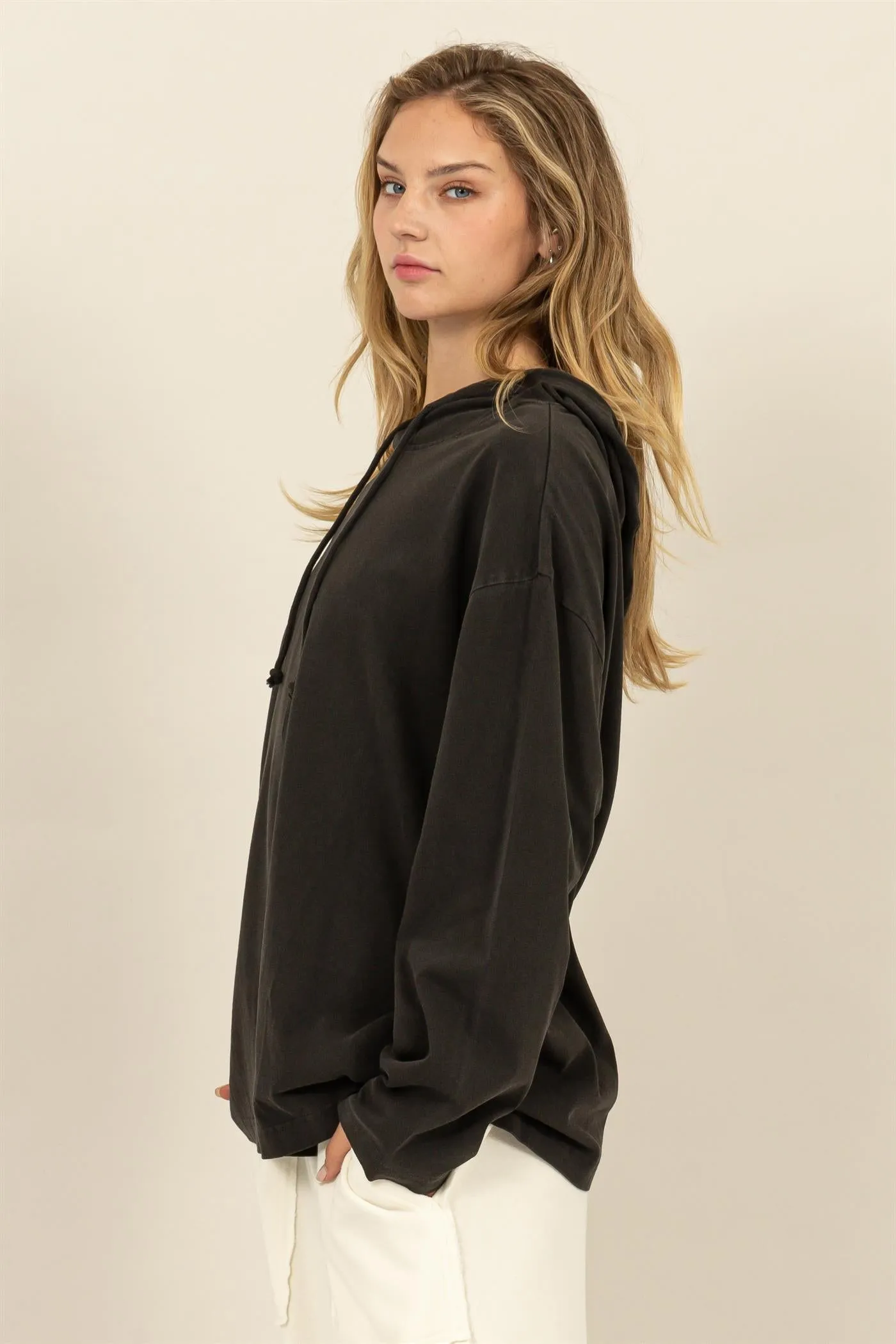 DZ24E495-OVERSIZED HOODED LONG-SLEEVE TOP