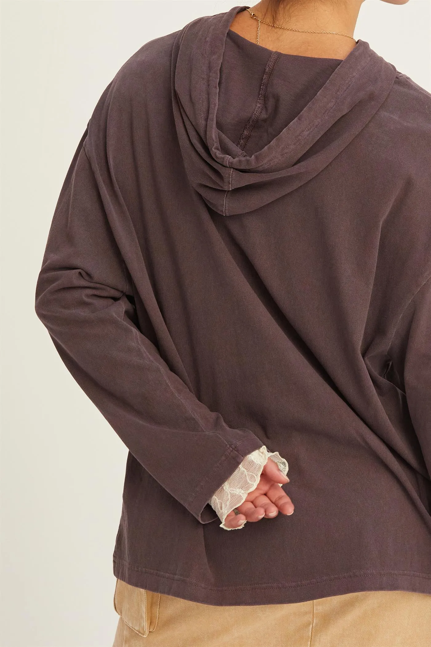 DZ24E495-OVERSIZED HOODED LONG-SLEEVE TOP