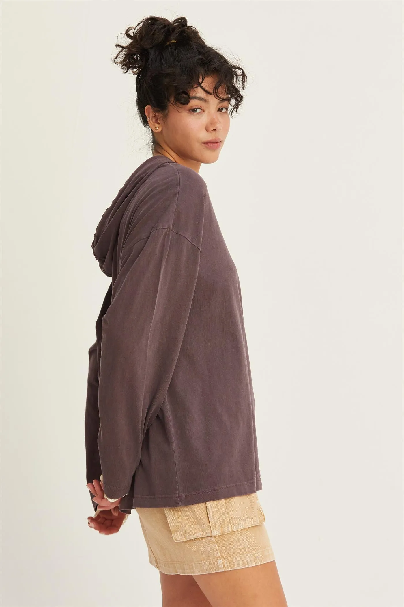 DZ24E495-OVERSIZED HOODED LONG-SLEEVE TOP