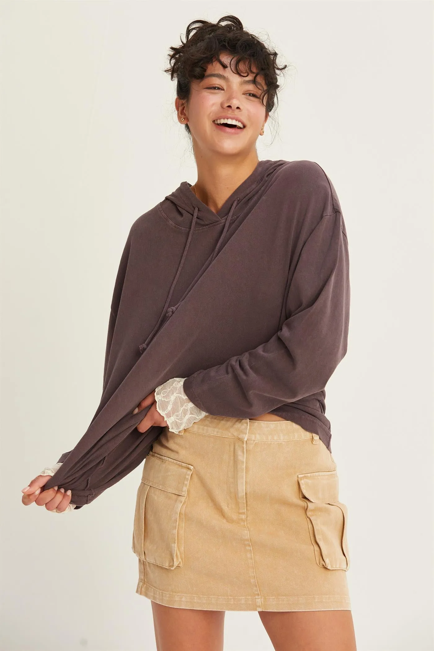 DZ24E495-OVERSIZED HOODED LONG-SLEEVE TOP