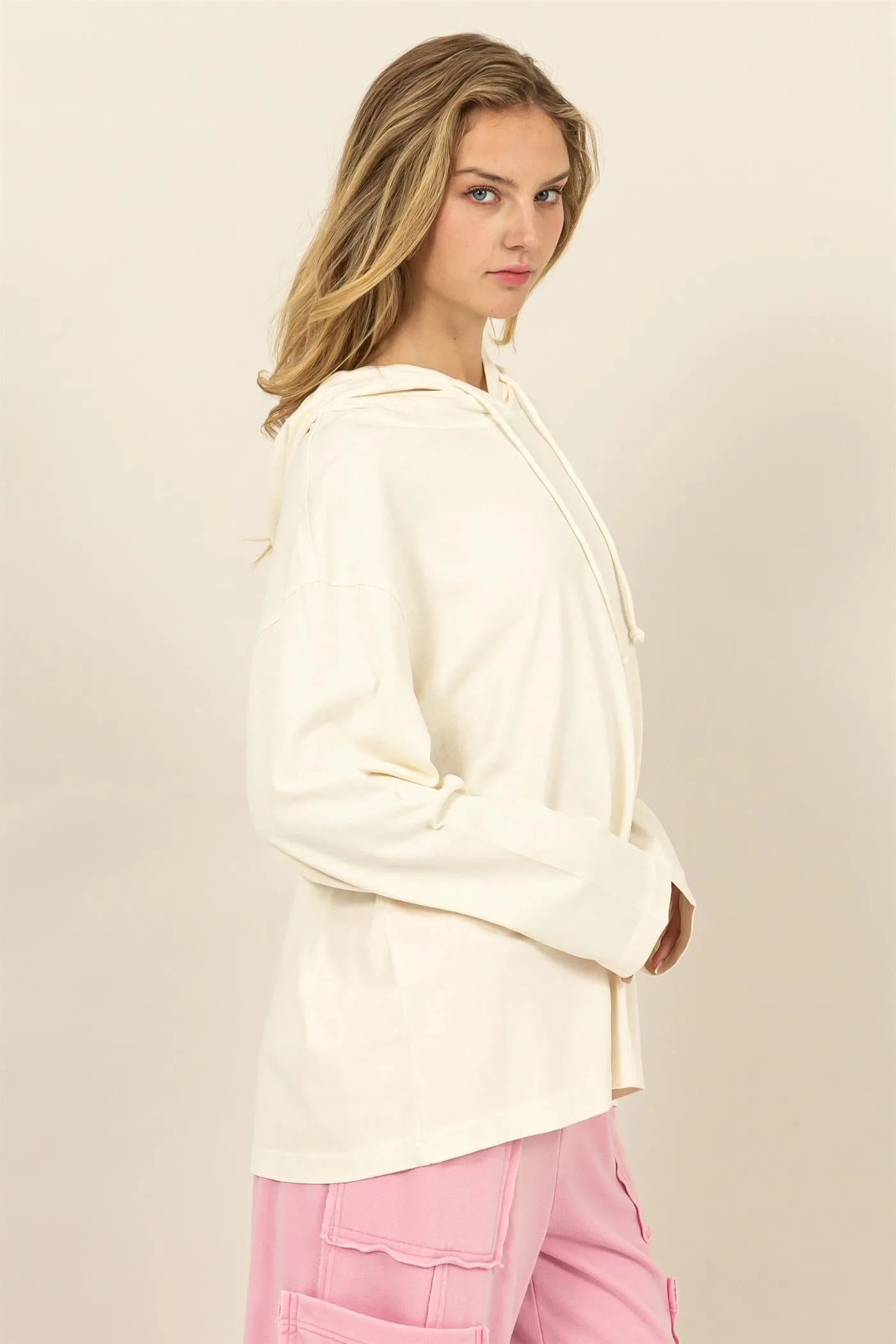 DZ24E495-OVERSIZED HOODED LONG-SLEEVE TOP