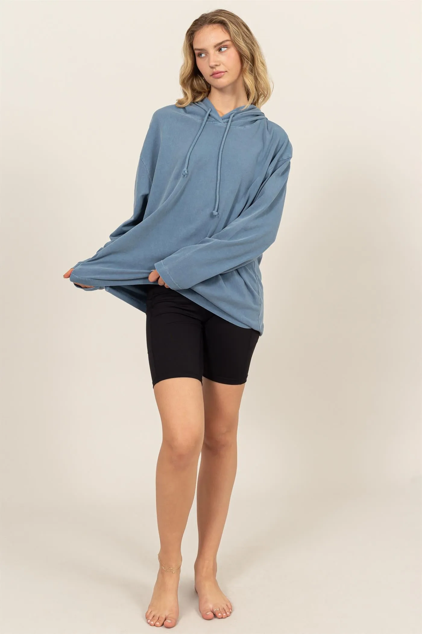 DZ24E495-OVERSIZED HOODED LONG-SLEEVE TOP