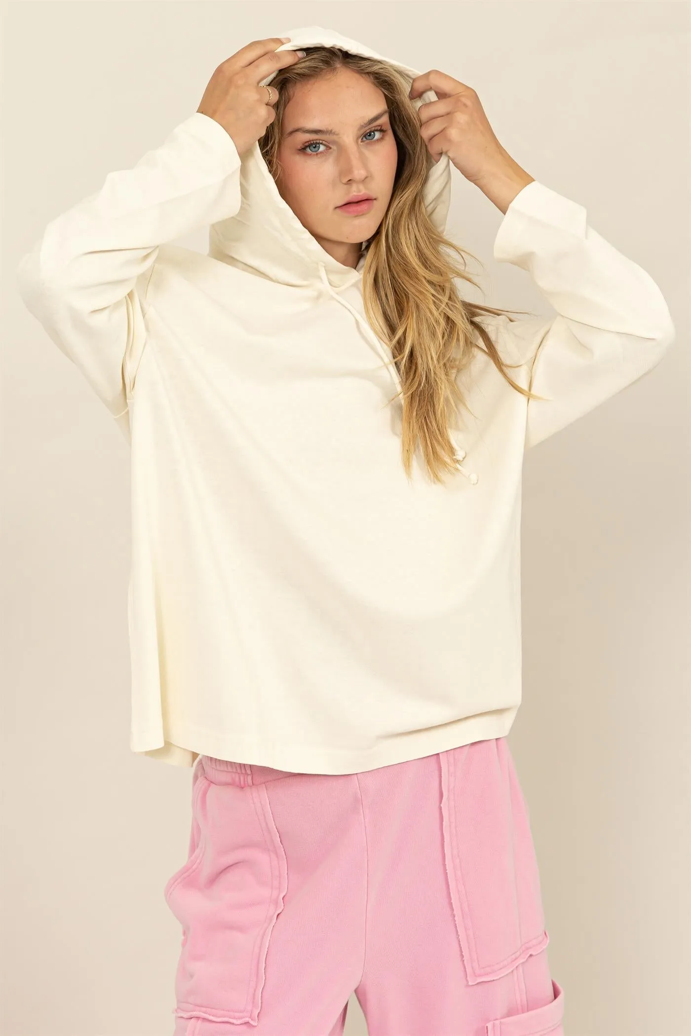 DZ24E495-OVERSIZED HOODED LONG-SLEEVE TOP